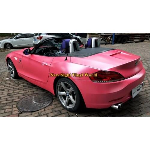 Premium Cast Vinyl Matte Princesss Pink Satin Chrome Vinyl Wrap Car Film Air Bubble Free Vehicle Wrapping Foil