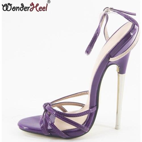 Wonderheel summer Extreme high heel 16CN/18cm heel BLACK Sexy fetish High Heel BUCKLE STRAP WOMEN SANDALS with sky metal heel