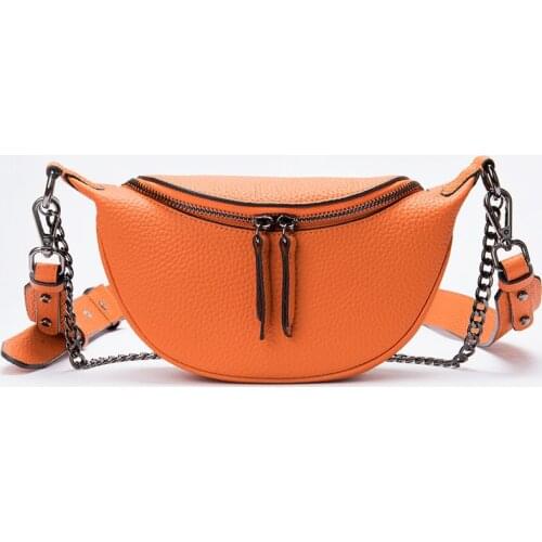 Women Crossbody Bag Chest Bag Chain Sling Bags Quality Genuine Leather Chain Small Shoulder Messenger Bag Lady Shell Bag