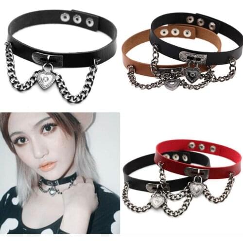 Egirl Heart Lock Pendant Night Club Choker Necklace Women Girl Punk Gothic Sexy Faux Leather Choker Party Jewelry Accessories