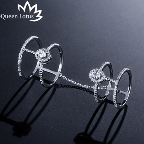 Queen Lotus High Quality Crystal Ring for Women Personality Double Layers Rings Set Fashion Finger Ring Exquisite Jewelry Gifts