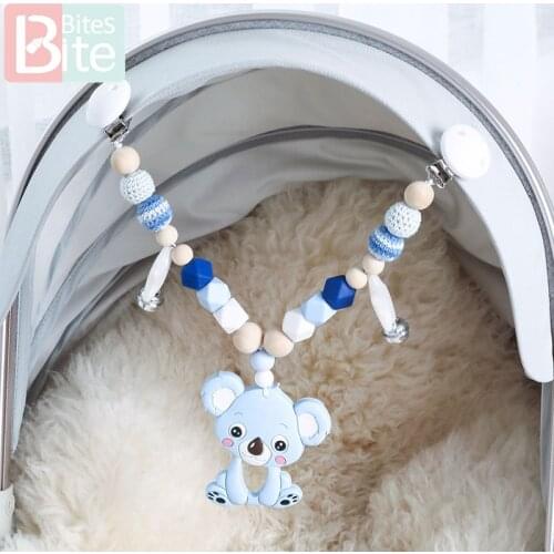 Bite Bites 1pc Baby Wooden Teether Pacifier Clips Chain Beech Rodent Ring Baby Nursing Rattle Food Grade Perle Silicone Bead Toy
