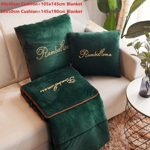 1pc Embroidery Cushion Blanket Thicken Velvet Quilted Blanket Office Functional Zipper Cushion Pillow Uses As Sofa Blanket