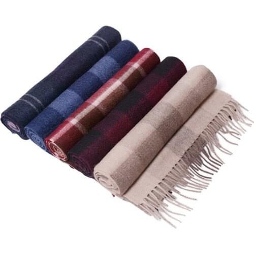 100%goat cashmere new fashion boutique color plaid thick long scarfs for men 30x180cm wholesale retail