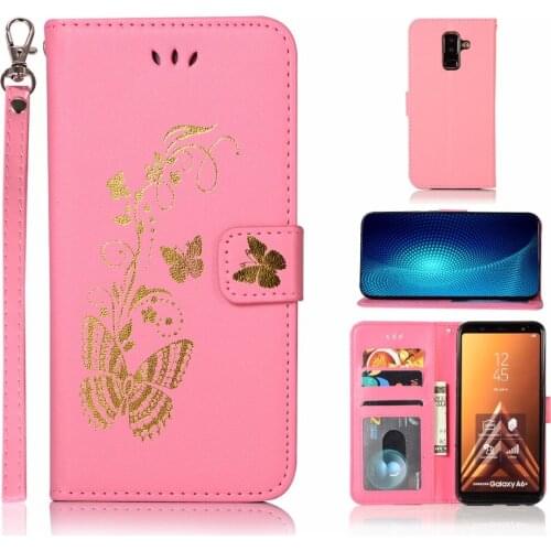 20pcs/lot Free shipping Gilding Butterfly 3 card+photo frame wallet flip leather cover case for Samsung Galaxy A6 A6 plus 2018