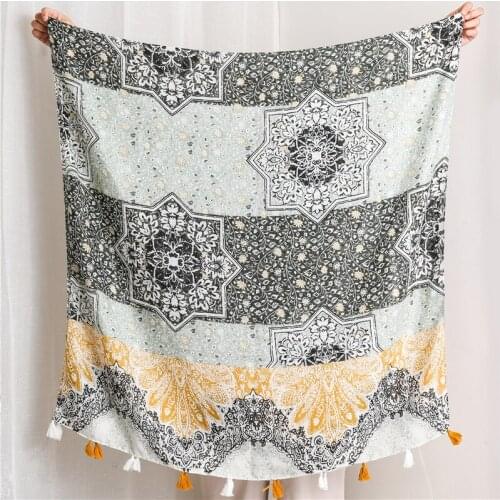 2019 Fashion Brand Aztec Geometric Floral Viscose Scarf Women High Quality Print Soft Shawls and Wraps Bandanas Muslim Hijab Cap