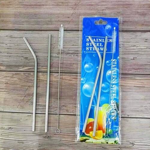 3 Pcs/set Reusable Straws Drinking Straw High Quality Stainless Steel Straw Metal Straight and pipe bend with Cleaner Brush