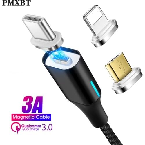 3A Magnetic Micro USB Cable LED Lighting For iPhone 7 Samsung Type C Android Phone Fast Charging Charger Adapter Wire With Plug