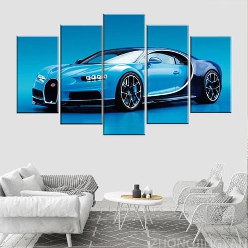 Print 5 Piece Canvas Home Decor Wall Art Painting Modular Poster HD Modern Bugatti Chiron Supercars Picture Living Room Frame