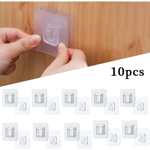 6/10/12pcs Double Sided Adhesive Wall Hooks Wall Hanger Transparent Suction Cup Sucker Hook Double-Sided Adhesive Wall Hooks