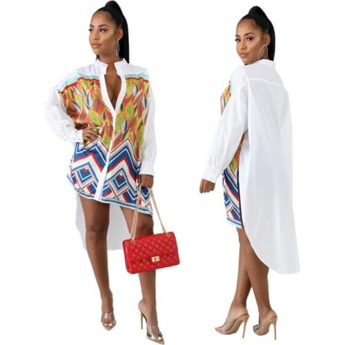 African Style Long Sleeve Shirt Woman Printing Retro Female Blouse White Fashion Woman Blouse and Shirts