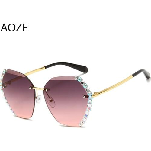 AOZE2020 Fashion Rimless Sun Glasses For Women Elegant Gradient Lens Ladies Sunlgasses Metal Classic Brand Designer UV400