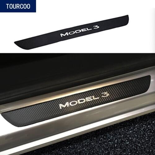 Car Pedal Door Sill Decorative Protection Sticker for Tesla Model 3 Car Styling Carbon Fiber Grain Sticker