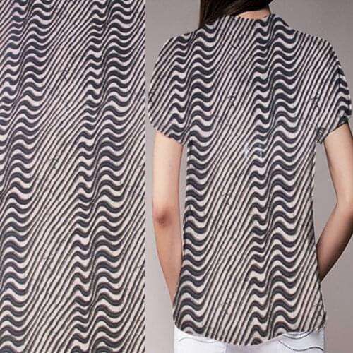 Black and brown waves stripe print silk cotton fabric striped fabric,SCT416