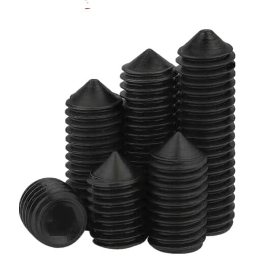AXK 50Pcs DIN914 M3 M4 M5 Grade 12.9 Black Grub Screws Cone Point Hexagon Hex Socket Set Screws