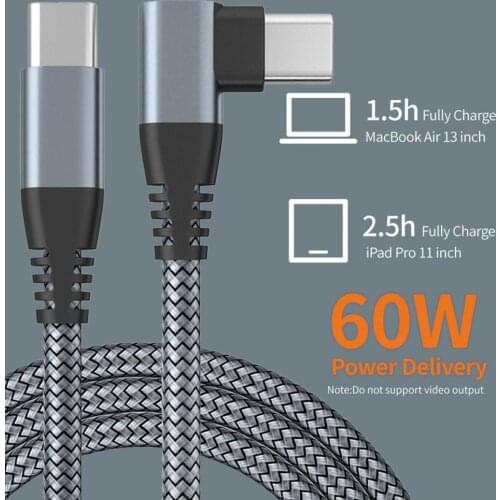 Double head type-c PD fast charging data cable C to C 90 degree elbow 60W laptop mobile phone charging cable