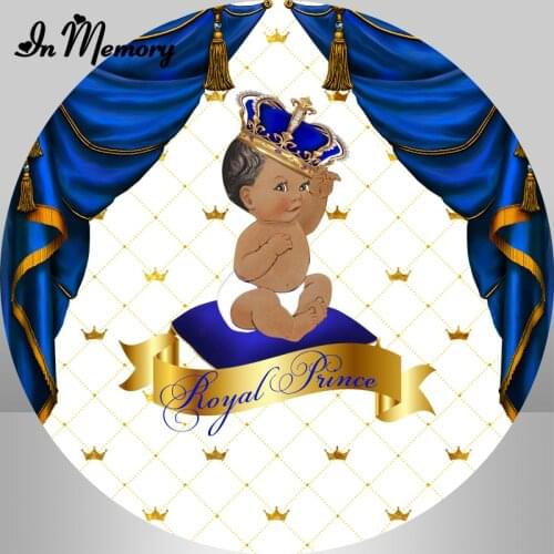 InMemory Royal Blue Curtain Baby Shower Round Backdrops Little Prince Kids 1st Birthday Party Circle Photography Backgrounds