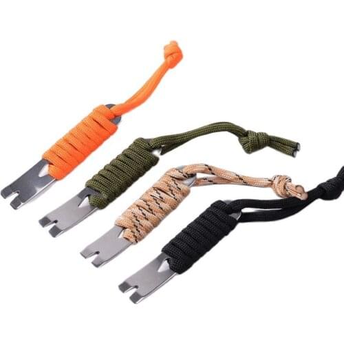 EDC Pocket Mini Stainless Steel Crowbar Multifunction Prybar Crank-shaped Scraper Winder Nail Keychain Handmade Umbrella Rope