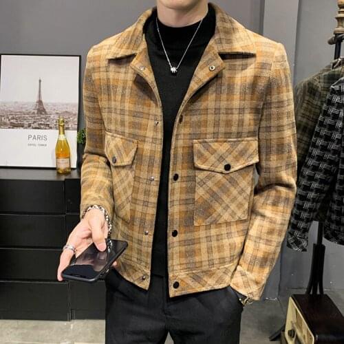 Classic Plaid Mens Wool Trench Coat Jackets 2021 Single Breasted Casual Steet Windbreaker High Quality Outwear Ropa De Hombre