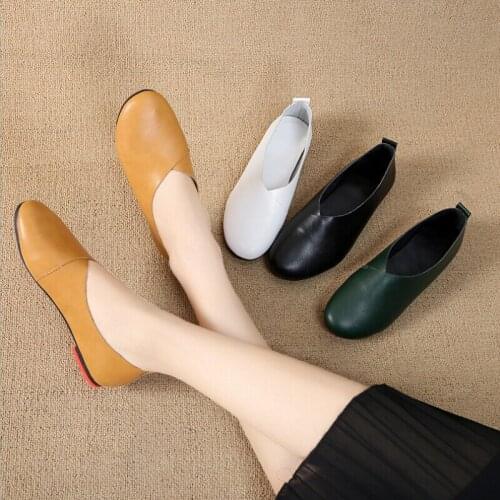 2021 Genuine Leather Flat Shoes Woman Hand-sewn Leather Loafers Cowhide Flexible Spring Casual Shoes Women Flats Women Shoes