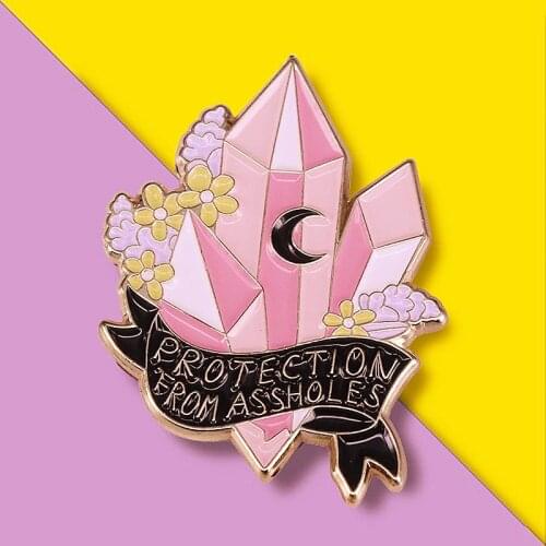 Cartoon Crystal Quartz Protection from Assholes Feminist Enamel Brooch Pin Hat Bag Lapel Pins Badges Fashion Jewelry Accessories