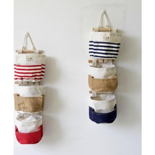Cartoon Hanging Storage Bag Cotton Linen Wardrobe Hang Bag Wall Pouch Cosmetic Toy Organizer Household Multifunction Storage Box