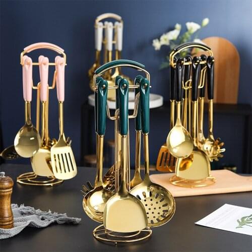 Glod Stainless Steel Kitchen Utensil Set Kitchenware Set Frying Spatula Noodle Spoon Spatula Wok Ladle Scoop