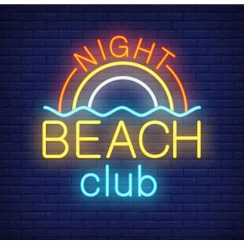 Neon Sign Night Beach Club Lettering And Rainbow With Wave Neon Wall Signs for wall Pub Hotel Beach Cocktail Recreational Game