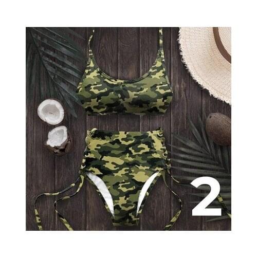 Summer new womens bandage broken flower Bikini Swimsuit womens large size high waist womens swimsuit