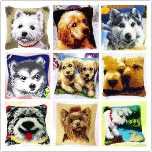 Oneroom Cushion Latch Hook Kit Pillow Mat DIY Craft Dog 42CM by 42CM Cross Stitch Needlework Crocheting Cushion Embroidery