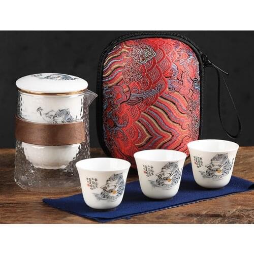 Customize Chinese Kung Fu Teaset Ceramic Portable Teapot Set Travel Gaiwan Tea Cups of Tea Ceremony Teacup Fine Hand Pot Flowers