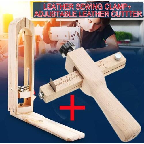 Adjustable Leather Strap Cutter Leathercraft Strip Belt DIY Hand Cutting Wooden Strip Cutter 5 Blades Leather Sewing Tools