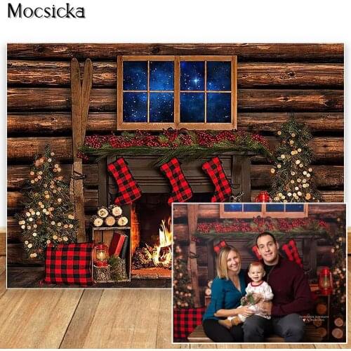 Christmas Window Backdrops For Photography Fireplace Red Socks Family Party Children Birthday Background Photo Studio Props