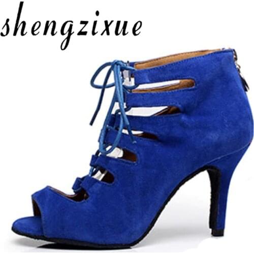 Shengzixue Flannel Spring red blue purple black Soft Bottom Dance Shoes Zipper Womens sandals Latin Salsa Dance Shoes heel10cm