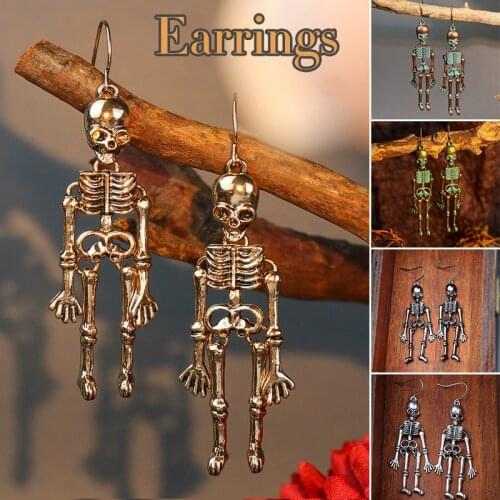 Halloween Drop Earrings Skull Skeleton Ear Drop Festival Themed Alloy Dark Punk Ear Jewelry Gift for Girls 1.8*7.2cm LL@17