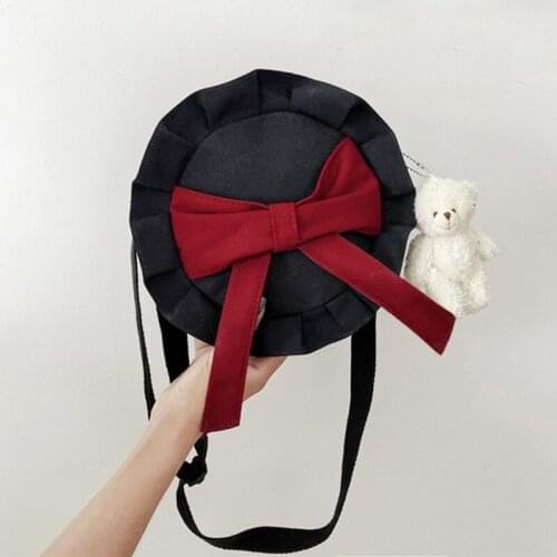 Fashion Canvas Round Women Bags Brand Design Big Bowknot Casual Shoulder Bag 2020 Student Lovely Little Bear Handbag Main Women
