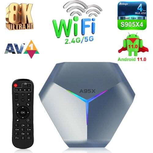 A95X F4 Samrt TV Box Android 10.0 8K Media Player 4K 3D 2.4G/5G WiFi Amlogic S905X4 Quad Core ARM Cortex A55 with Remote Control