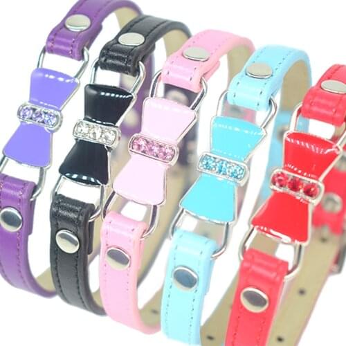 Bling Bow Tie Pet Cat Collar for Small Medium Cats Soft Adjustable Pu Leather Butterfly Kitten Puppy Dog Collars