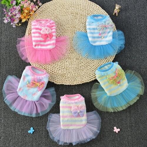 Funny Dog Clothes Fashion Small Dog Wedding Dress Skirt Puppy Clothing Pet Clothes Striped Flannel Dog Dress Princess Dress
