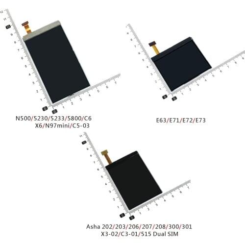 LCD Display Screen Replacement For Nokia E63 E71 E72 E73 N500 5230 5800 C6 X6 N97mini C5-03 Asha X3-02 C3-01 202 206 300 301LCD