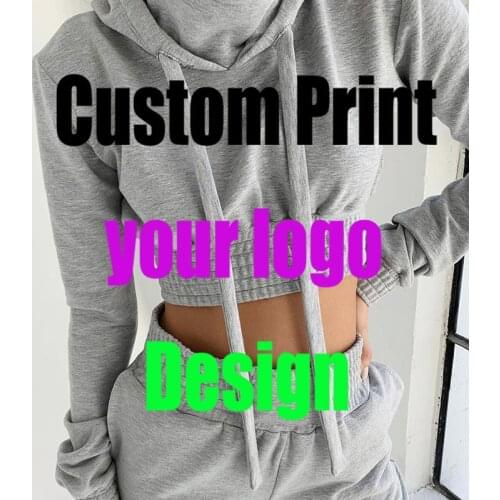 Custom Print Logos Womens Tracksuits Tops Hoodie + Sweatpants 2 Pieces Sets Croptop Customized Made outfit Mujer Camisas DIY