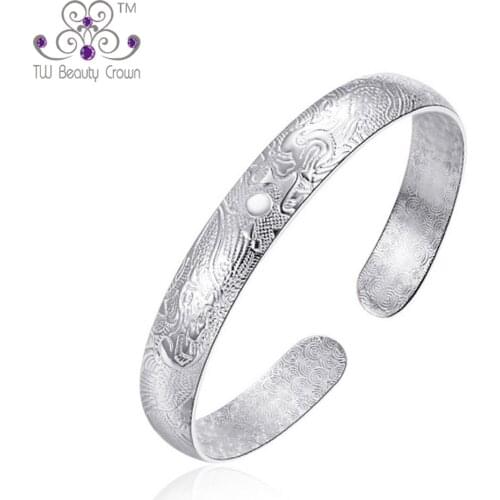 Real Solid 999 Pure Silver Heavy Big Adjustable Chinese Dragon and Phoenix Open Cuff Bangle For Women Mother Fashion Jewelry