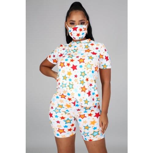 Women Short Sets 2 Piece Outfits for Women Summer 2021 Ladies Matching Set Women with mask Sets Plus Size 4XL 5XL XXXXL XXXXXL