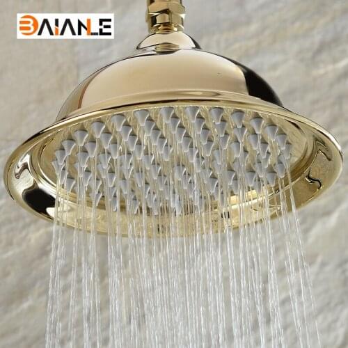 Gold Round Shower Head Stainless steel Water Rains Shower Head With Shower Extension Arm Bathroom Set Wall Mounted Shower Head