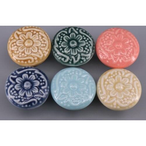 1PCS Colorful Children Room Ceramic Door Knobs Flower Carved Drawer Pulls Cabinet Wardrobe Pull Handle Furniture Hardware