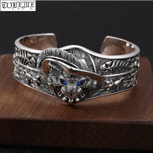 100% 925 Silver Power Bangle 925 Sterling Cat Cuff Bracelet Real Silver PUNK Jewerly Man Bracelet