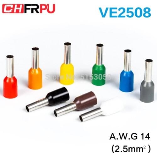 100pcs E2508 Insulated Ferrules Terminal Block Cord End Wire Connector Electrical Crimp Terminator Wire For 2.5mm2, 14 AWG