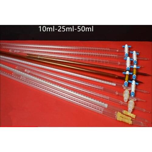 2pcs Acid type basic white brown blue and white line PTFE glass burette 10ml25ml50ml