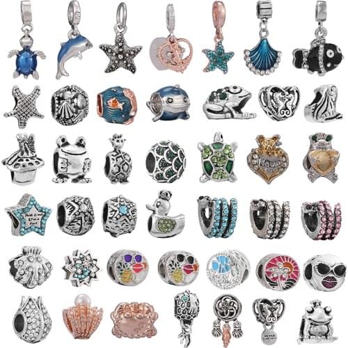 2Pcs/Lot 45 Styles Summer Frog Dolphin Shell Charm Beads Pendant Fit DIY Bracelets For Women Jewelry Accessories Special Offer