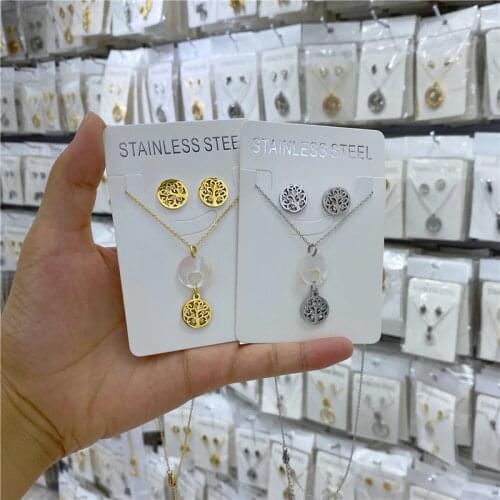 2020 Fashion Tree of Life Stainless Steel Necklace earrings for Women Silver Color Necklaces Pendants Jewelry collar